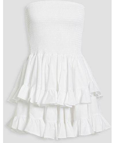 Caroline Constas Farrah Strapless Shirred Cotton-blend Poplin Mini Dress - White