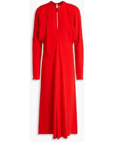 Victoria Beckham Tie-detailed Pleated Crepe Midi Dress - Red