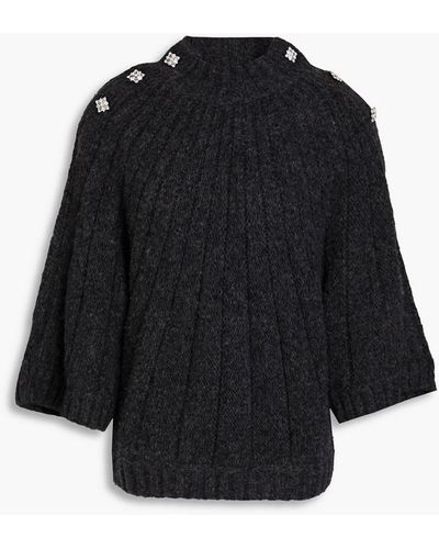 Ba&sh Barthy Embellished Ribbed-knit Turtleneck Jumper - Black