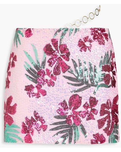 Maje Embellished Floral-print Tulle Mini Skirt - Pink