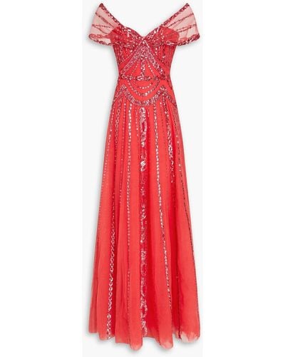 Zuhair Murad Sequin-embellished Draped Tulle Gown - Red
