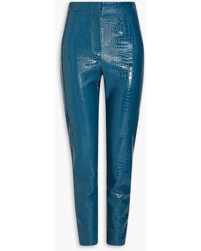 ROTATE BIRGER CHRISTENSEN Faux Croc-effect Patent-leather Skinny Trousers - Blue