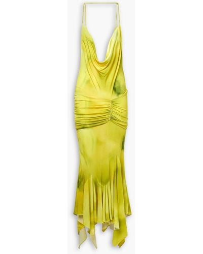 The Attico Melrose asymmetrisches midikleid aus glänzendem jersey mit drapierung - Gelb