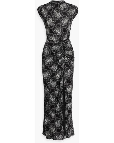 Diane von Furstenberg Apollo Ruched Floral-print Jersey Maxi Dress - Black