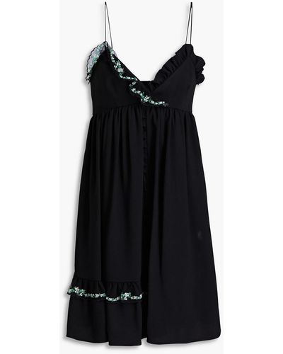 Vivetta Gathered Embroidered Crepe Mini Dress - Black