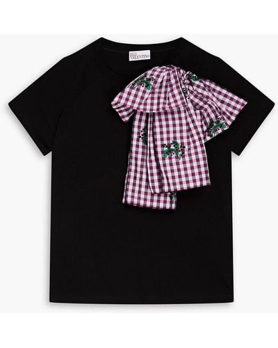 RED Valentino Checked Bow-embellished Cotton-jersey T-shirt - Black