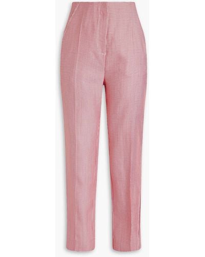 Erdem Pansy Houndstooth Wool-blend Straight-leg Trousers - Pink