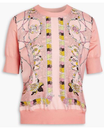 Emilio Pucci Printed Silk-twill Panelled Knitted Top - Pink