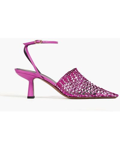 Neous Crystal-embellished Leather And Fishnet Pumps - Pink