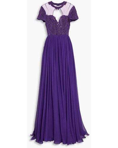 Zuhair Murad Embellished Tulle And Silk-chiffon Gown - Purple