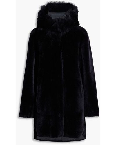 Dom Goor Reversible Shearling Hooded Coat - Black