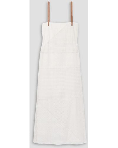 Lafayette 148 New York Leather-trimmed Cotton And Silk-blend Broderie Anglaise Maxi Dress - White
