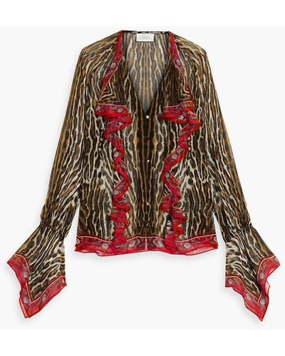 Camilla Ruffled Printed Silk-chiffon Blouse - Red