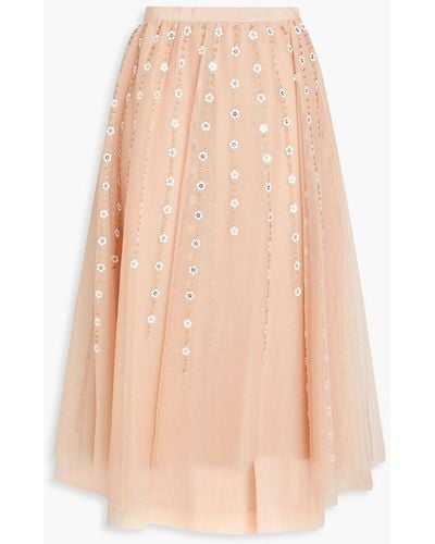 RED Valentino Embellished Point D'espirit And Tulle Midi Skirt - Natural