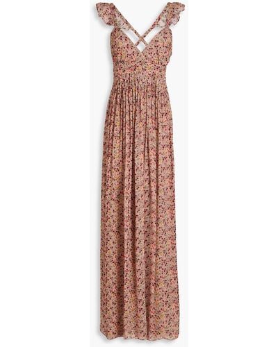 Ba&sh Madison Pleated Floral-print Georgette Maxi Dress - Natural