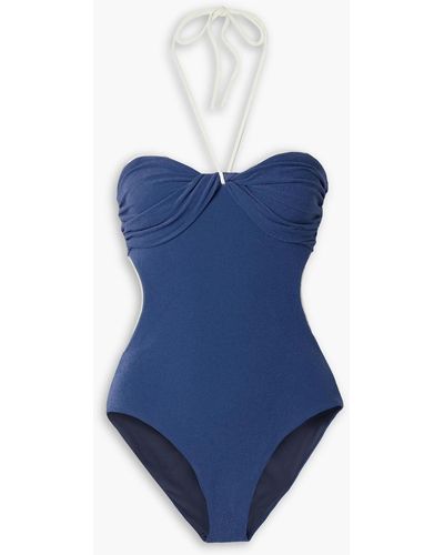Johanna Ortiz Barrier Reef Twist-front Ruched Terry Halterneck Swimsuit - Blue