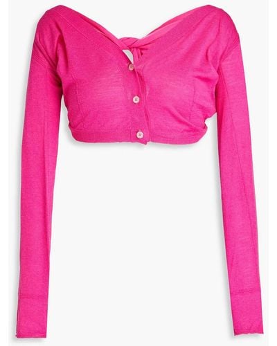 Jacquemus Soli Cropped Twist-back Wool-blend Cardigan - Pink