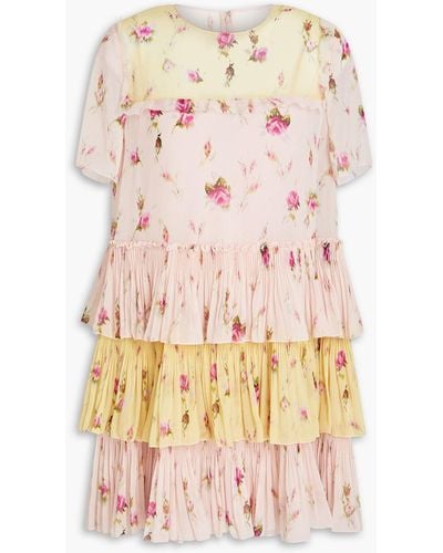 RED Valentino Tiered Panelled Floral-print Georgette Mini Dress - Pink