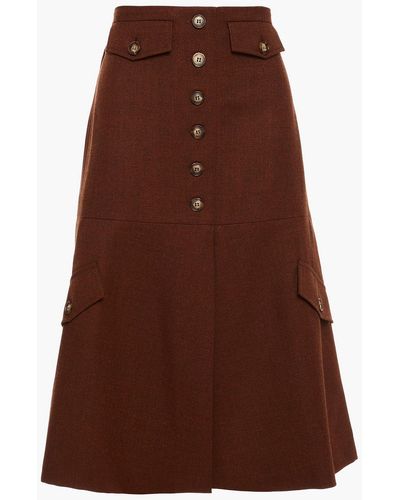 Victoria Beckham Button-detailed Mélange Wool-flannel Skirt - Brown