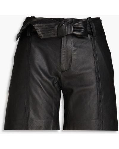 Vince Topstitched Leather Shorts - Black
