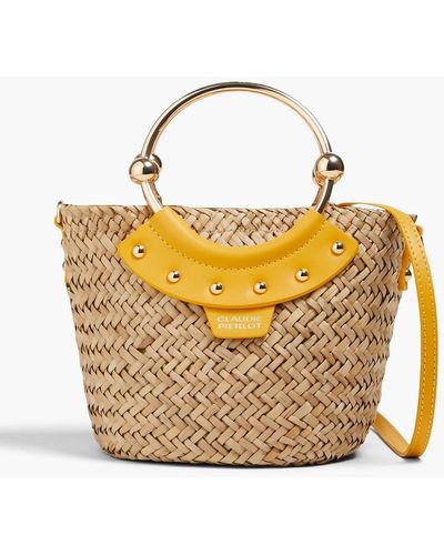 Claudie Pierlot Abeille Studded Leather And Straw Bucket Bag - Yellow