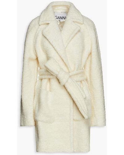Ganni Double-breasted Wool-blend Bouclé Coat - White