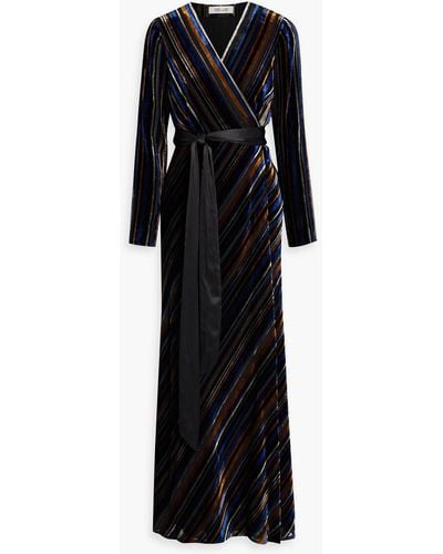 Diane von Furstenberg Jareth Striped Devoré-velvet Maxi Wrap Dress - Black