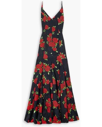 Markarian Marylin Pleated Printed Crepe De Chine Gown - Red