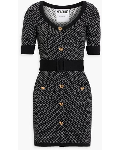 Moschino Button-embellished Jacquard-knit Wool Mini Dress - Black