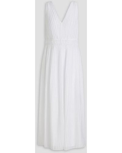 Vince Pleated Gauze Midi Dress - White