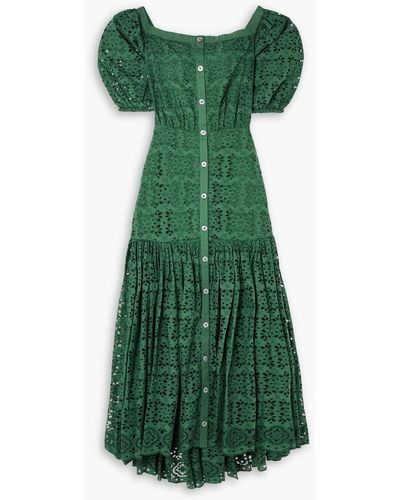Veronica Beard Cali Off-the-shoulder Broderie Anglaise Cotton Maxi Dress - Green