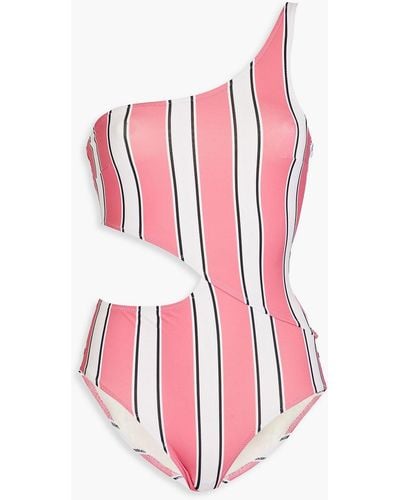 Solid & Striped One-shoulder Cutout Striped Swimsuit - Red