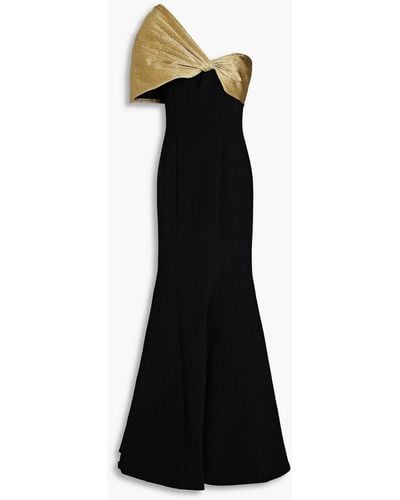 THEIA Gordellia Empire One-shoulder Lamé-paneled Stretch-crepe Gown - Black