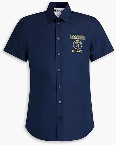 Moschino Hemd aus baumwollpopeline mit logostickerei - Blau
