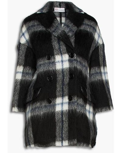 RED Valentino Double-breasted Checked Brushed Wool-blend Felt Coat - Black