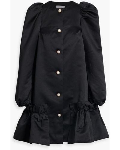 Sleeper Ruffled Satin Mini Dress - Black
