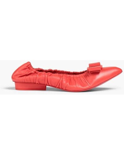 Ferragamo Viva Bow-embellished Leather Point-toe Flats - Red