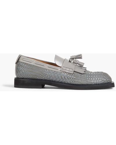 Emporio Armani Tasselled Woven Leather Loafers - Grey