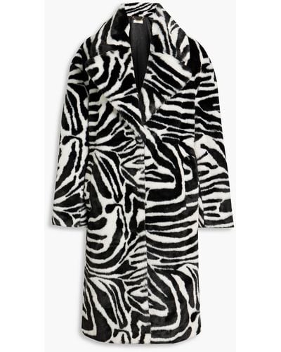 Ronny Kobo Zebra-print Faux Fur Coat - Black