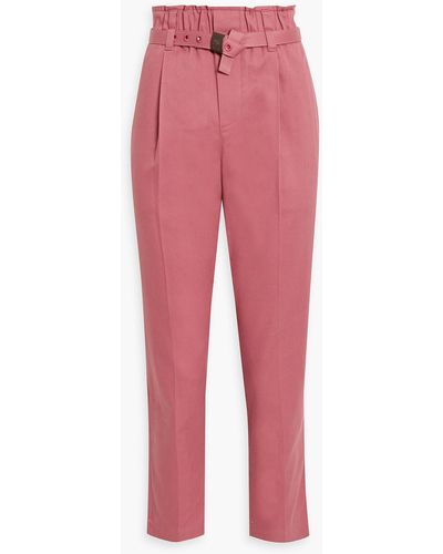 Brunello Cucinelli Belted Cotton-blend Twill Tapered Pants