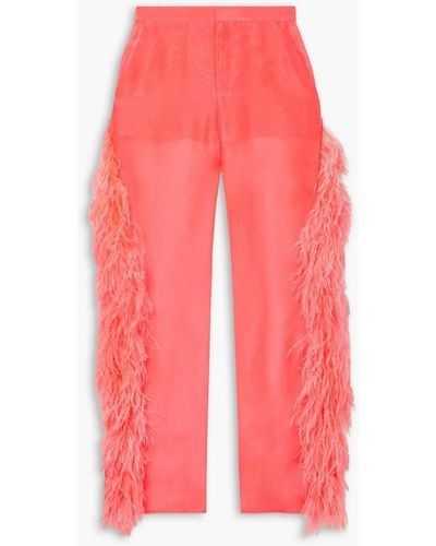 LAPOINTE Feather-embellished Silk-organza Tapered Trousers