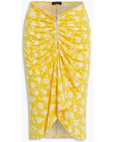 Rag & Bone Sabeen Asymmetric Ruched Printed Stretch-jersey Skirt - Yellow
