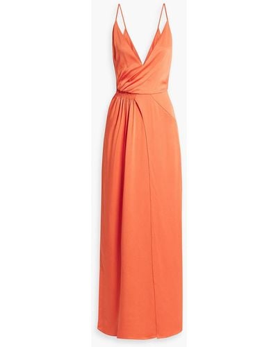 Galvan London Rose Shirred Satin-crepe Maxi Dress - Orange