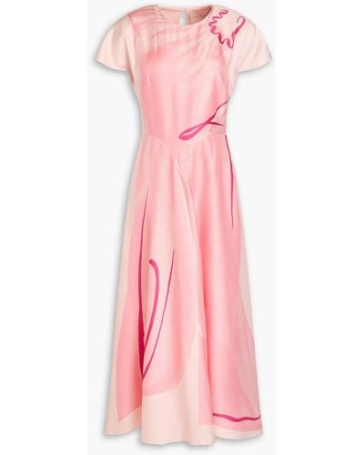 ROKSANDA Printed Silk-twill Midi Dress - Pink