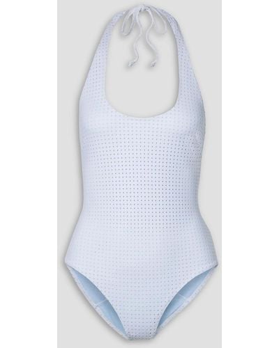 Lisa Marie Fernandez Amber Perforated Halterneck Swimsuit - White