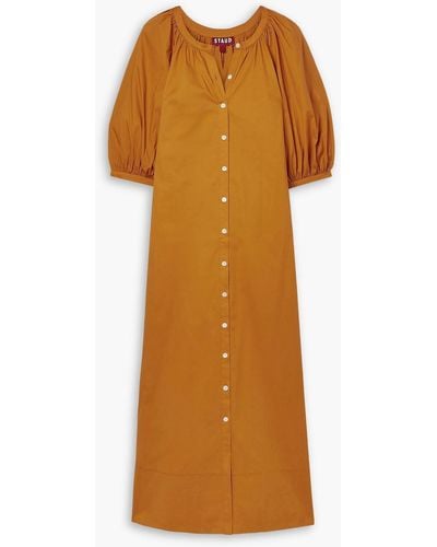 STAUD Vincent Cotton-blend Poplin Midi Shirt Dress - Orange