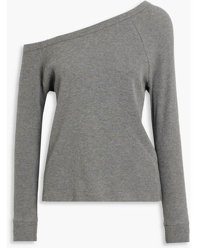 Enza Costa One-shoulder Waffle-knit Cotton Top - Gray