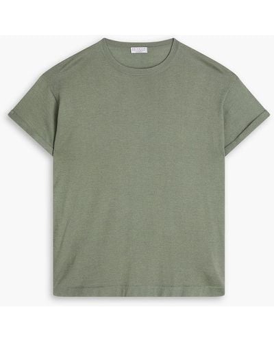 Brunello Cucinelli T-shirt aus jersey aus einer kaschmirmischung mit metallic-effekt - Grün