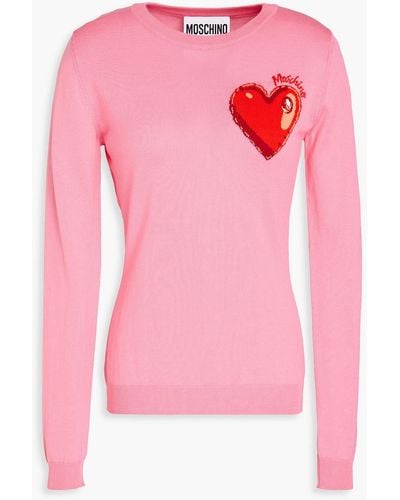 Moschino Intarsia Cotton Sweater - Pink