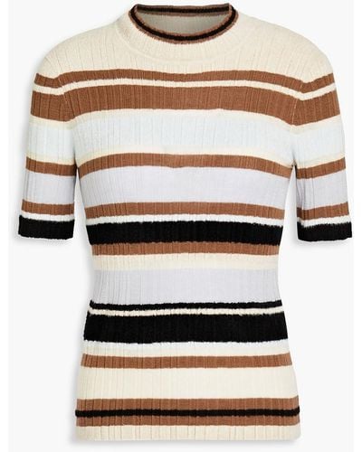 Theory Striped Chenille And Ribbed-knit Jumper - Natural